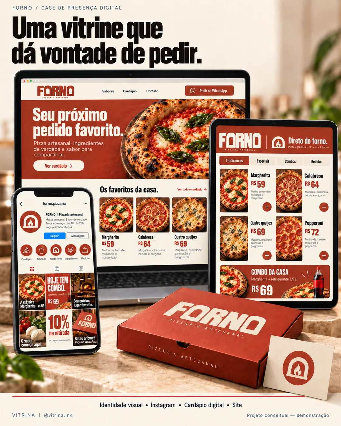 FORNO: identidade, Instagram, cardápio e site de pizzaria